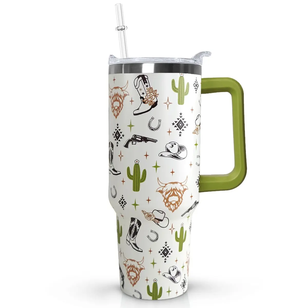 Ceovfoi 40 Oz Western Tumbler With Handle, Cow Skull Coffee Travel Mug Cup Water Bottle, 1183ml (40 Fl Oz) | Insulated Stainless Steel - main product image
