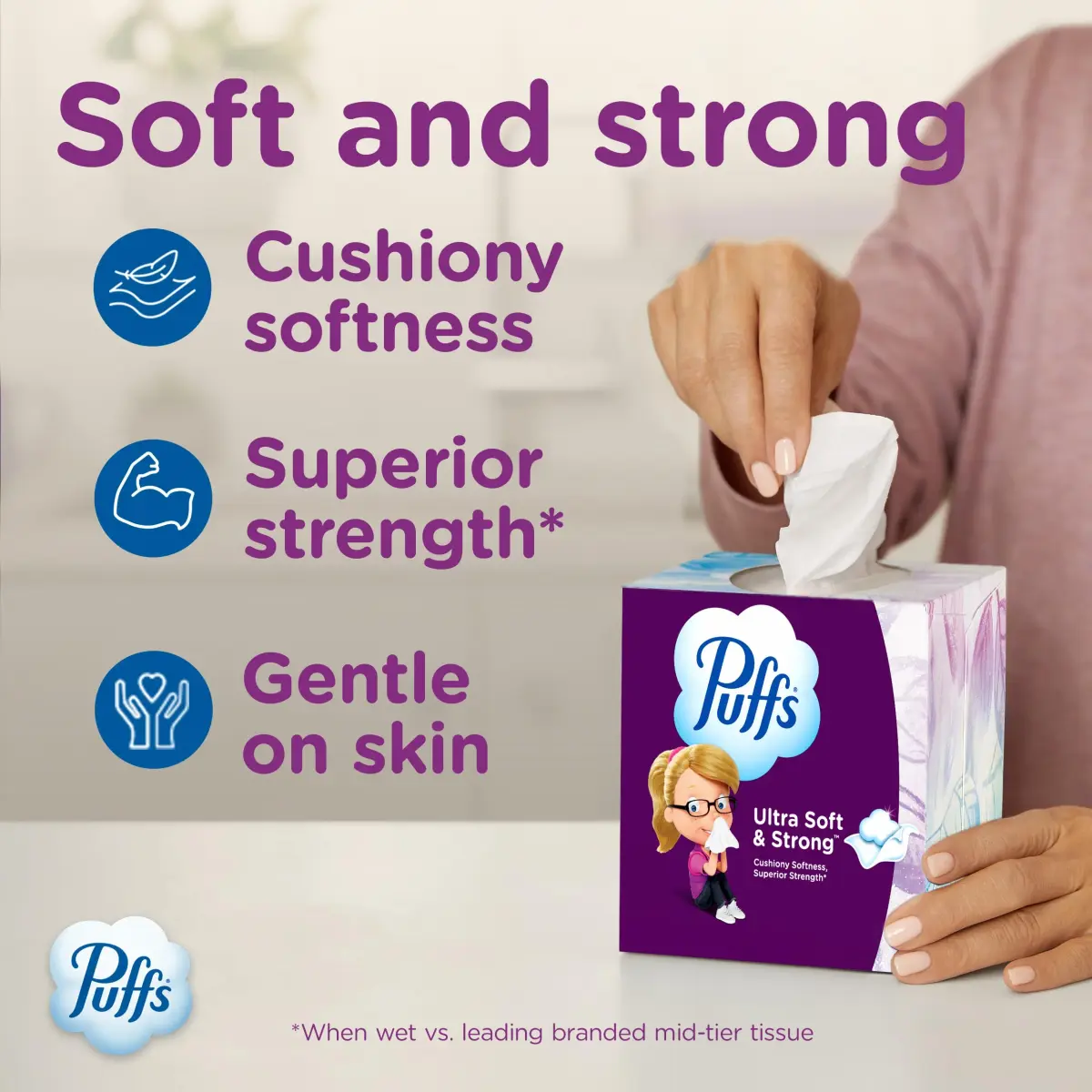 Puffs Ultra Soft Facial Tissues Mega Cube Boxes, 288 Tissues (72 per Box) | Gentle on Sensitive Skin - view 2