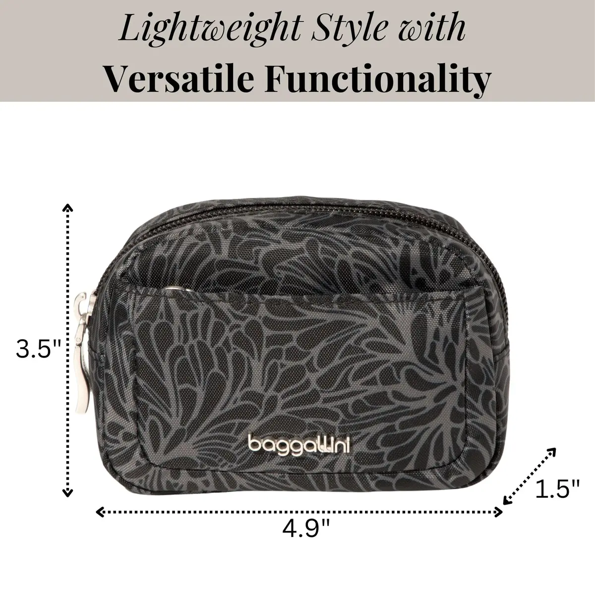 Baggallini Mini Cosmetic Pocket Midnight Blossom Floral Polyester Makeup Bag 8.6cm (3.4in) | Lightweight Travel Organizer - view 2