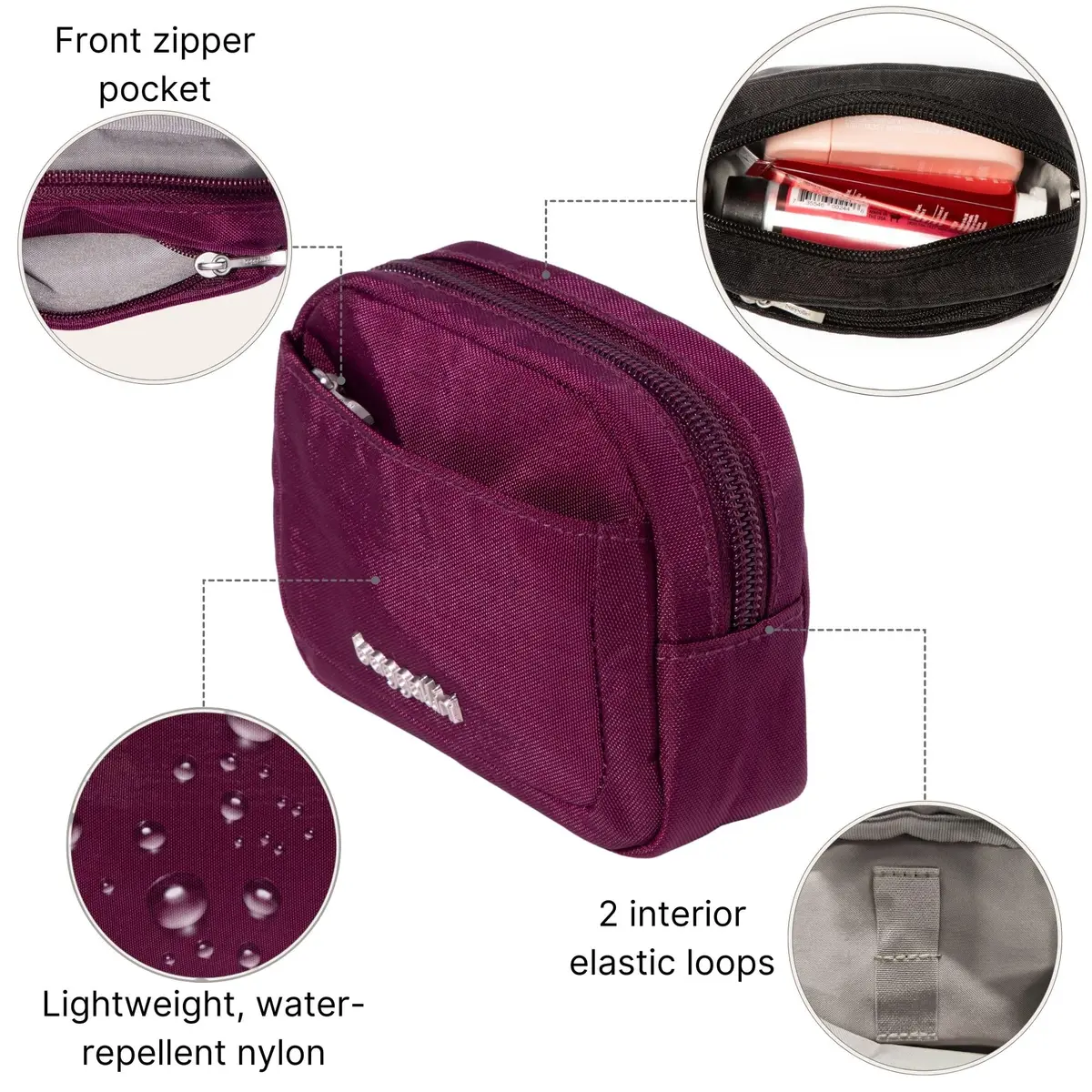 Baggallini Mini Cosmetic Pocket - Lightweight 4.9"W x 3.5"H x 1.5"D Makeup Bag | Mulberry - view 3