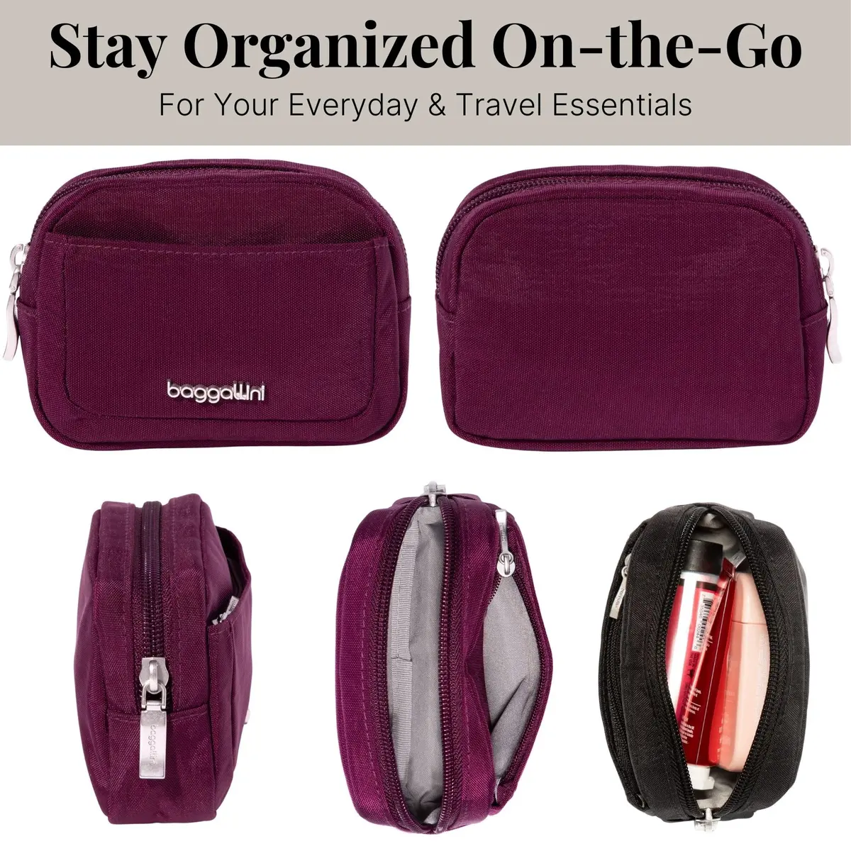 Baggallini Mini Cosmetic Pocket - Lightweight 4.9"W x 3.5"H x 1.5"D Makeup Bag | Mulberry - view 4