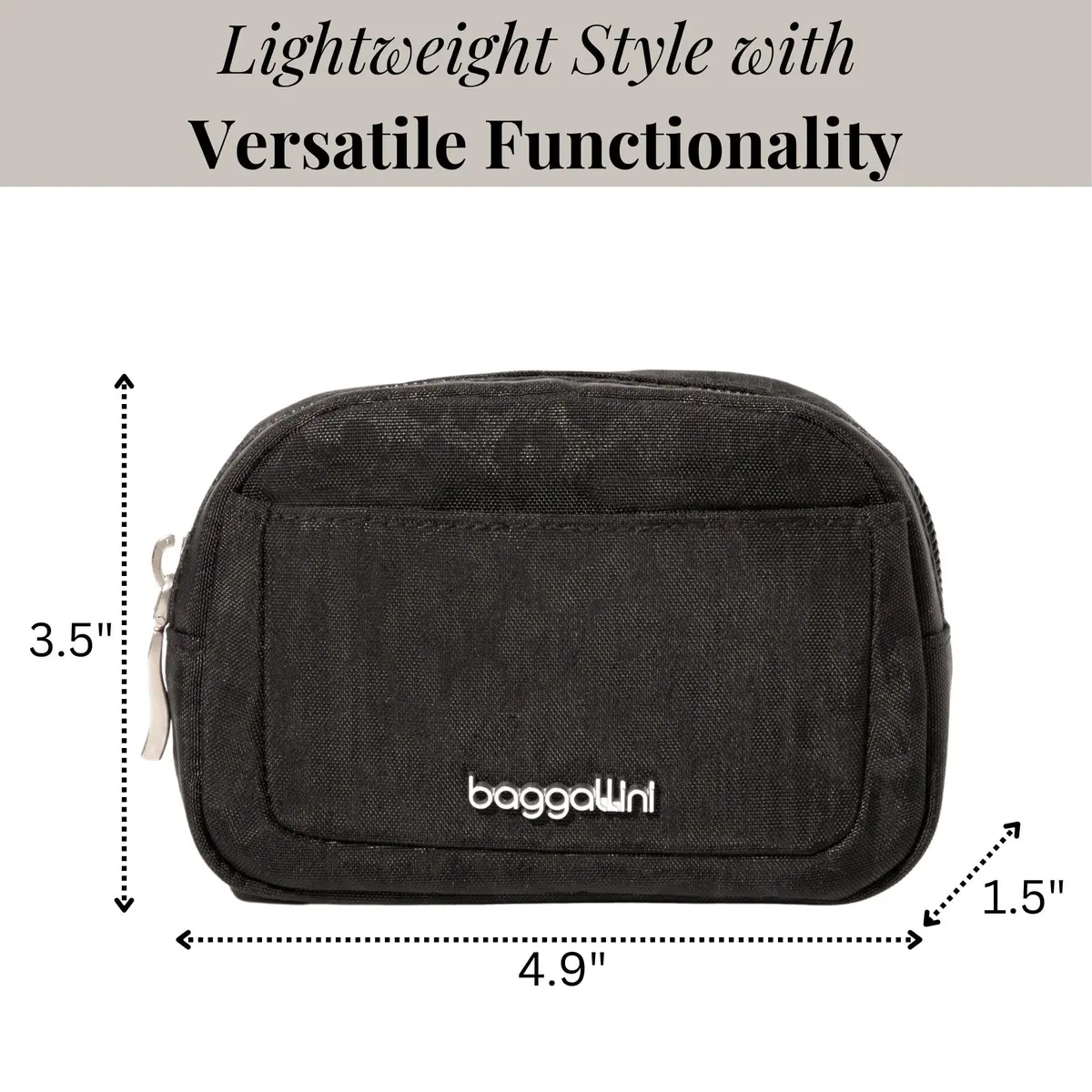Baggallini Mini Cosmetic Pocket Black Cheetah Emboss 10cm (3.5in) x 15.6cm (4.9in) x 3.1cm (1.5in) | Lightweight Travel Makeup Organizer - view 2