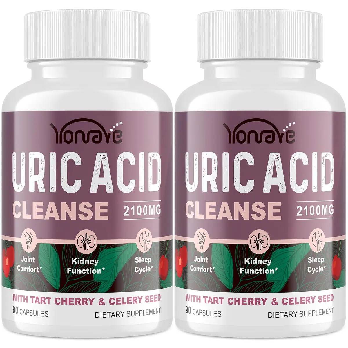 Yonrave Uric Acid Cleanse & Detox with Tart Cherry, Celery Seed | Supports Joint, Kidney & Sleep (90 Veggie Capsules, 2 Bottles) - main product image