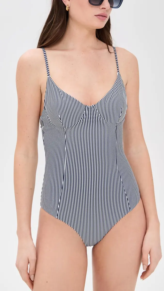 Onia Women's Chelsea ONE Piece in Deep Navy/White | Adjustable Straps & Underwire Support - view 2