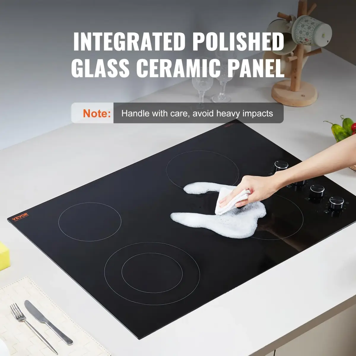 VEVOR Electric Ceramic Cooktop 30-inch 4 Burners 7200W 220V | Built-in Glass Panel with Knob Control - view 5