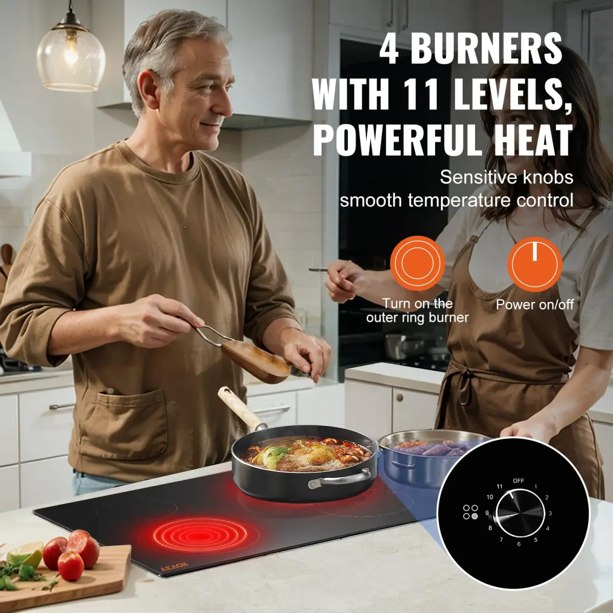 VEVOR Electric Ceramic Cooktop 30-inch 4 Burners 7200W 220V | Built-in Glass Panel with Knob Control - view 3