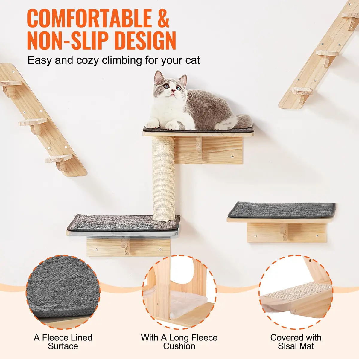 VEVOR Wall Mounted Cat Shelves Set of 9 | Supports 40 lbs, Climbing & Resting - view 5