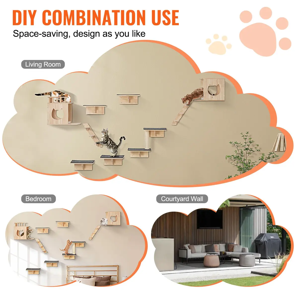 VEVOR Wall Mounted Cat Shelves Set of 9 | Supports 40 lbs, Climbing & Resting - view 6