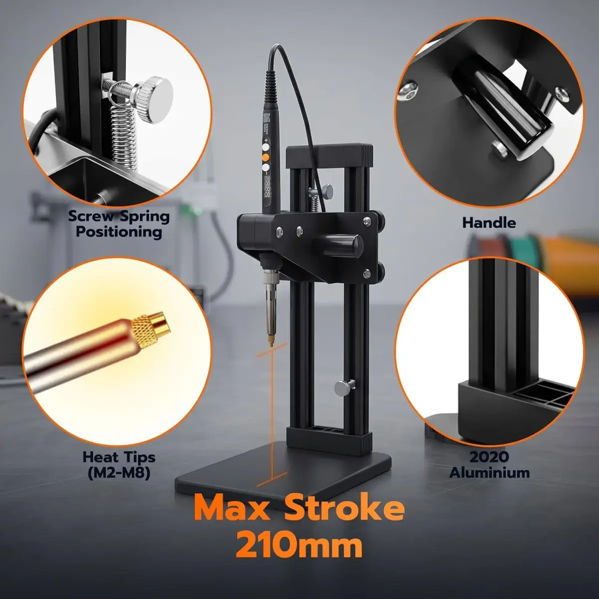 3DZWMAN Vertical Heat Set Insert Tool Press with 60W Soldering Iron & M2-M8 Tips | 210mm Insertion Height - view 2