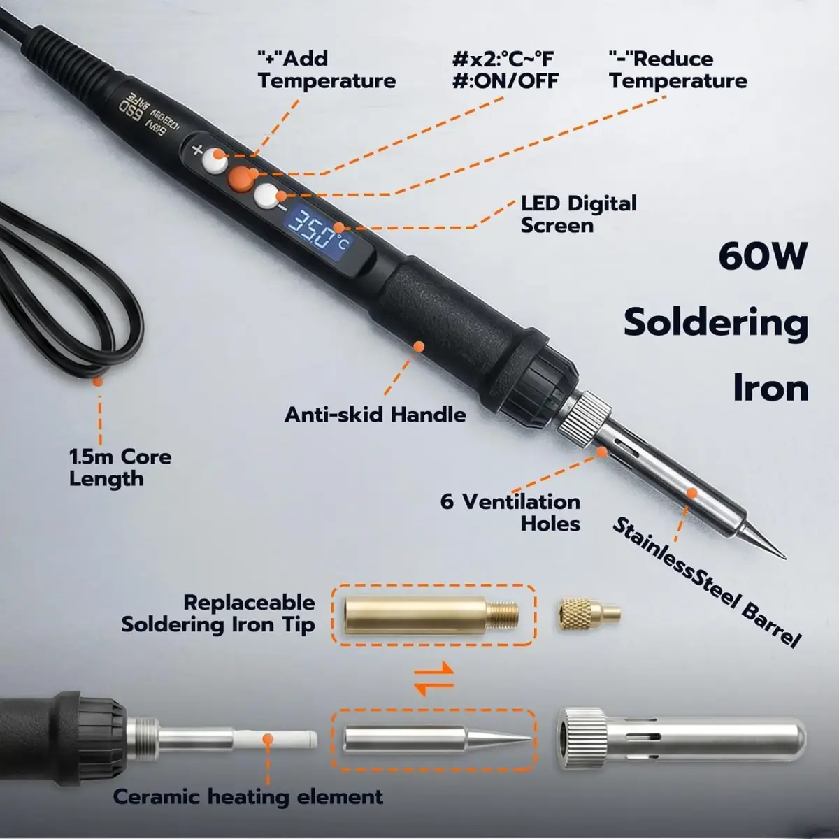 3DZWMAN Vertical Heat Set Insert Tool Press with 60W Soldering Iron & M2-M8 Tips | 210mm Insertion Height - view 3