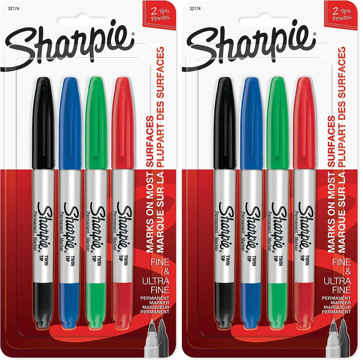 Sharpie Twin Tip Permanent Markers, Fine and Ultra Fine, Assorted Colors, 8 Count (Pack of 2) | Fade & Water-Resistant Ink - main product image
