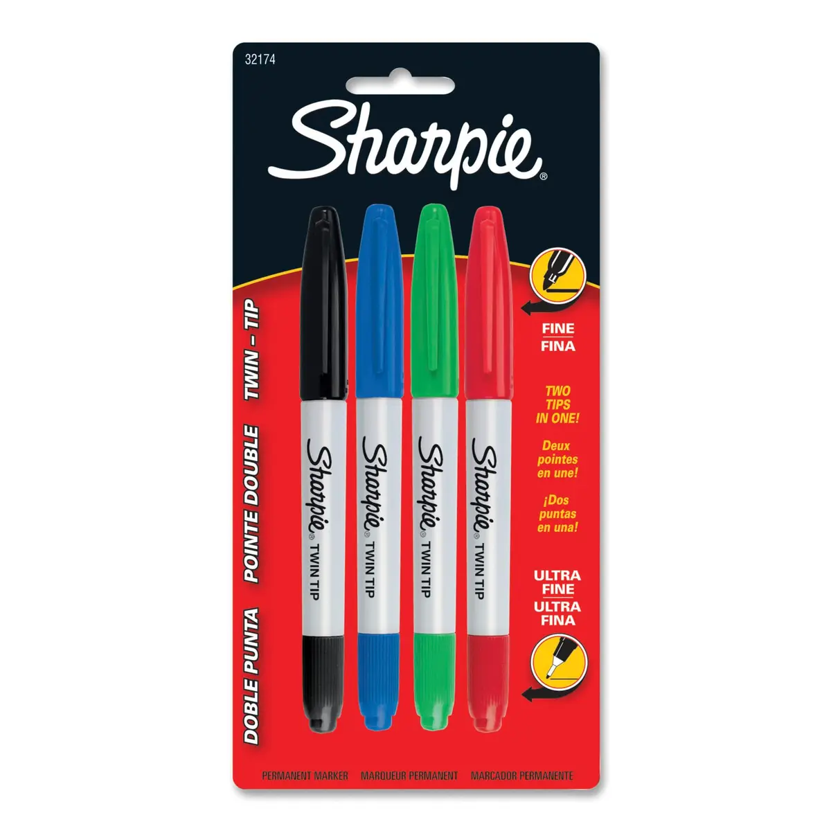 Sharpie Twin Tip Permanent Markers, Fine and Ultra Fine, Assorted Colors, 8 Count (Pack of 2) | Fade & Water-Resistant Ink - view 2