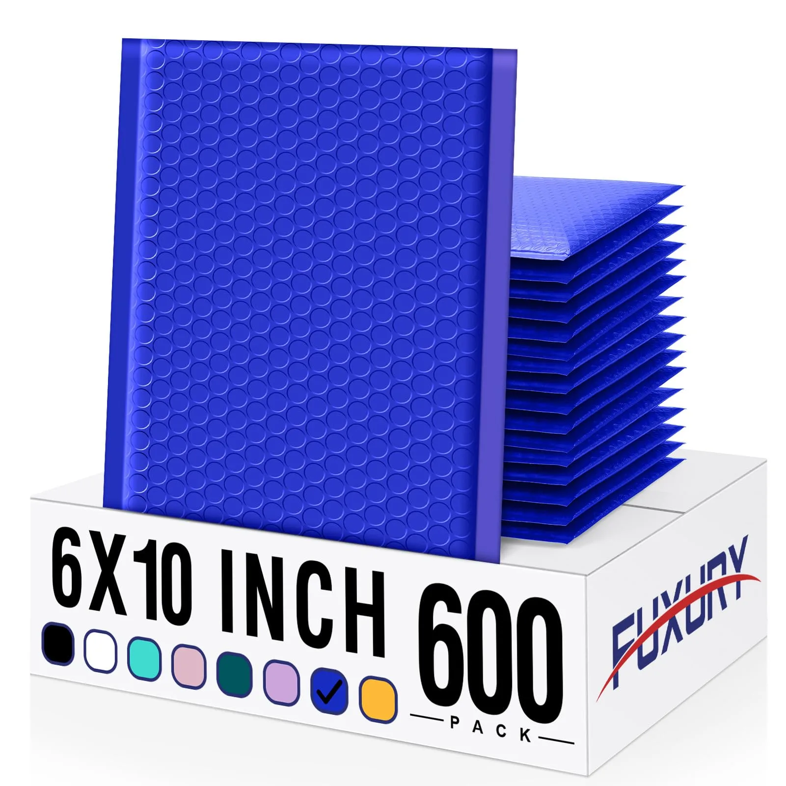 Fuxury Royal Blue Bubble Mailers 6x10 Inch (600 Pack) | Waterproof Padded Envelopes for Small Business - main product image