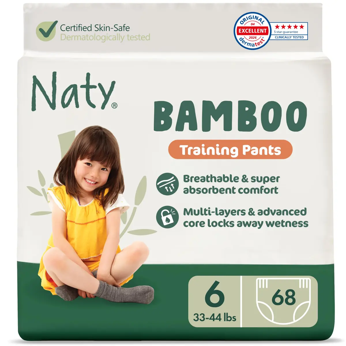 Naty Bamboo Viscose Diaper Pants Size 6 | Plant-Based Sensitive Skin Comfort - main product image