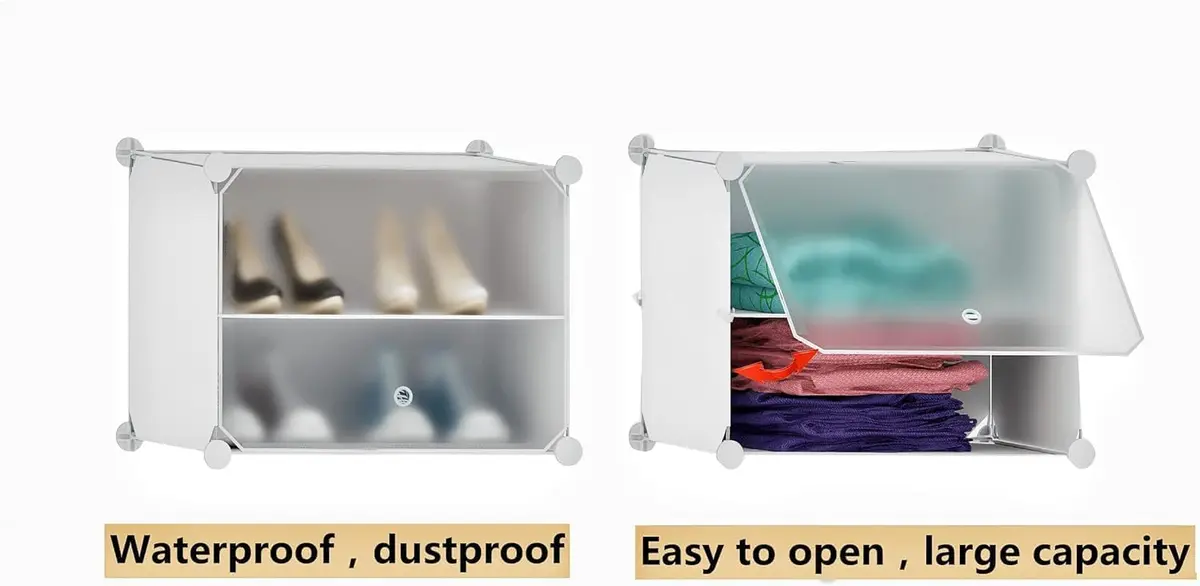 HOMICKER Shoe Storage 48 Pairs | Large Closet Shoe Rack with Door, Modern Polypropylene, 48x12.5x48 inches - view 6