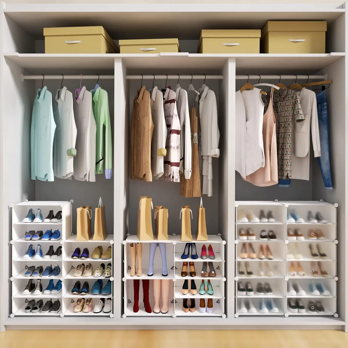 HOMICKER Shoe Storage 48 Pairs | Large Closet Shoe Rack with Door, Modern Polypropylene, 48x12.5x48 inches - view 7