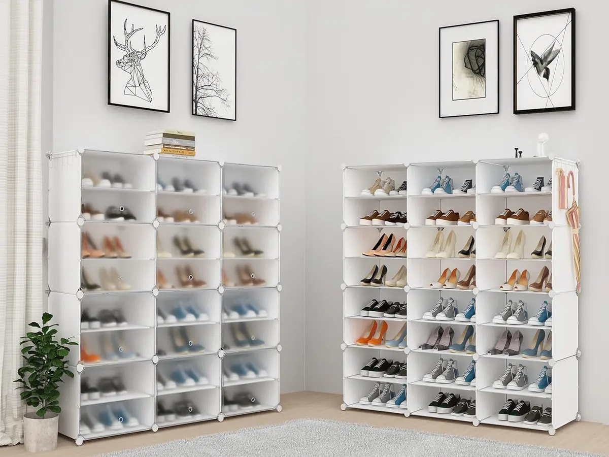 HOMICKER Shoe Storage 48 Pairs | Large Closet Shoe Rack with Door, Modern Polypropylene, 48x12.5x48 inches - view 2