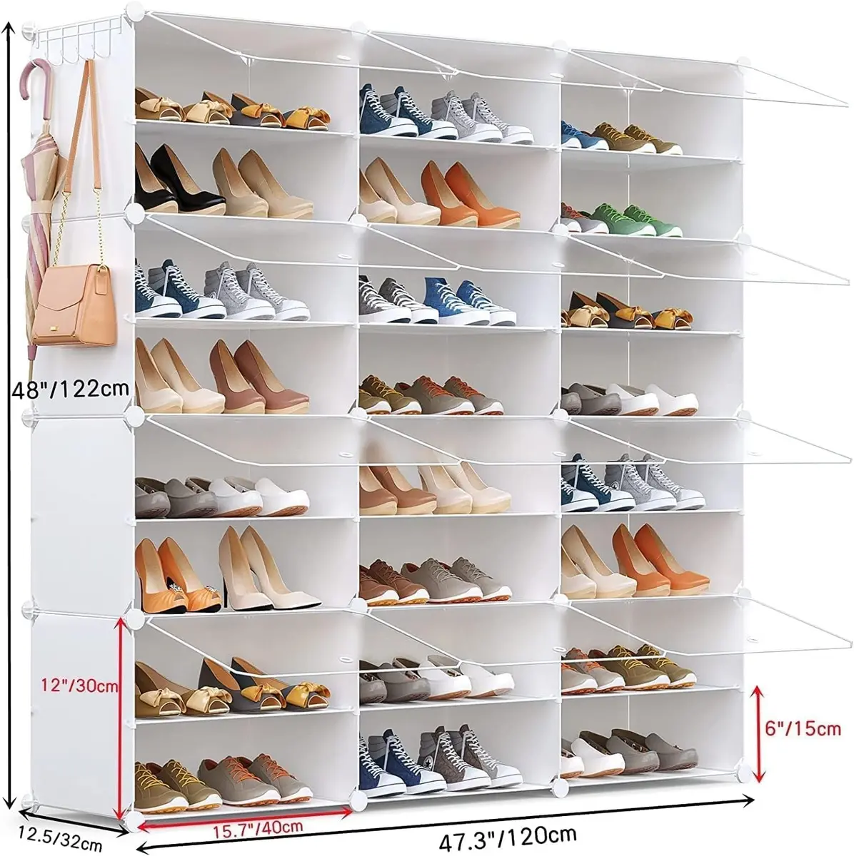 HOMICKER Shoe Storage 48 Pairs | Large Closet Shoe Rack with Door, Modern Polypropylene, 48x12.5x48 inches - view 3