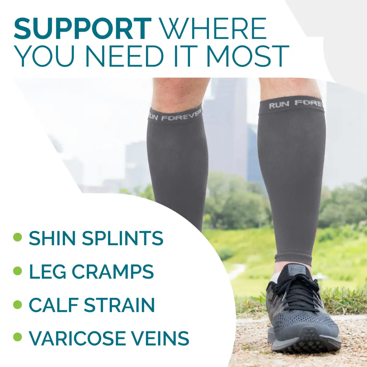 Run Forever Calf Compression Sleeve Small Graphite Grey | 20-30mmHg Graduated Compression - view 5