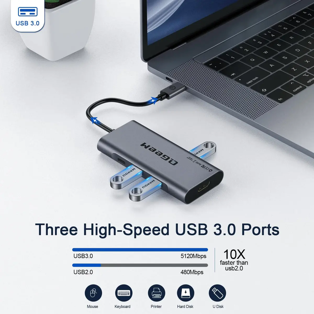 QGeeM USB C Hub,7in1 Type c to 4K HDMI Multi‑Port Adapter Dock for Laptop | 100W PD, 4K HDMI, 7 Ports - view 5