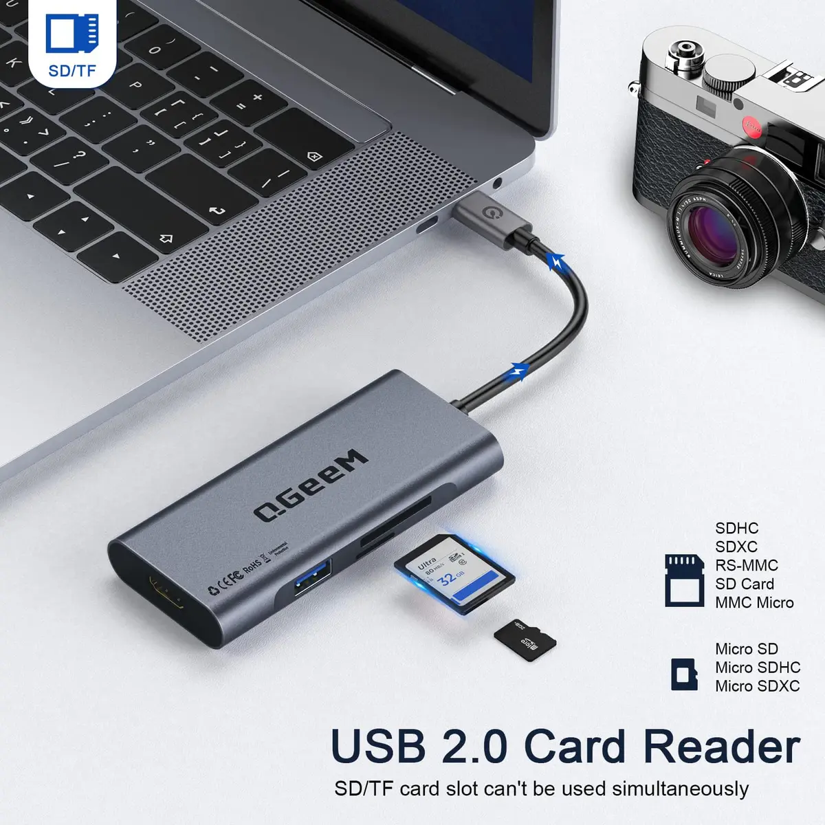 QGeeM USB C Hub,7in1 Type c to 4K HDMI Multi‑Port Adapter Dock for Laptop | 100W PD, 4K HDMI, 7 Ports - view 6