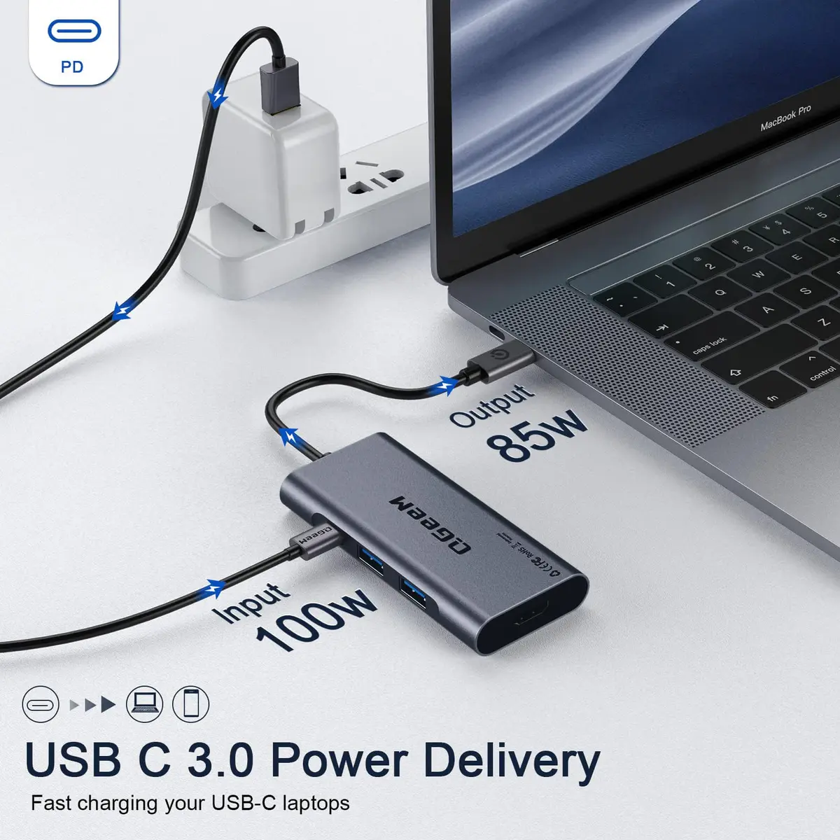 QGeeM USB C Hub,7in1 Type c to 4K HDMI Multi‑Port Adapter Dock for Laptop | 100W PD, 4K HDMI, 7 Ports - view 4