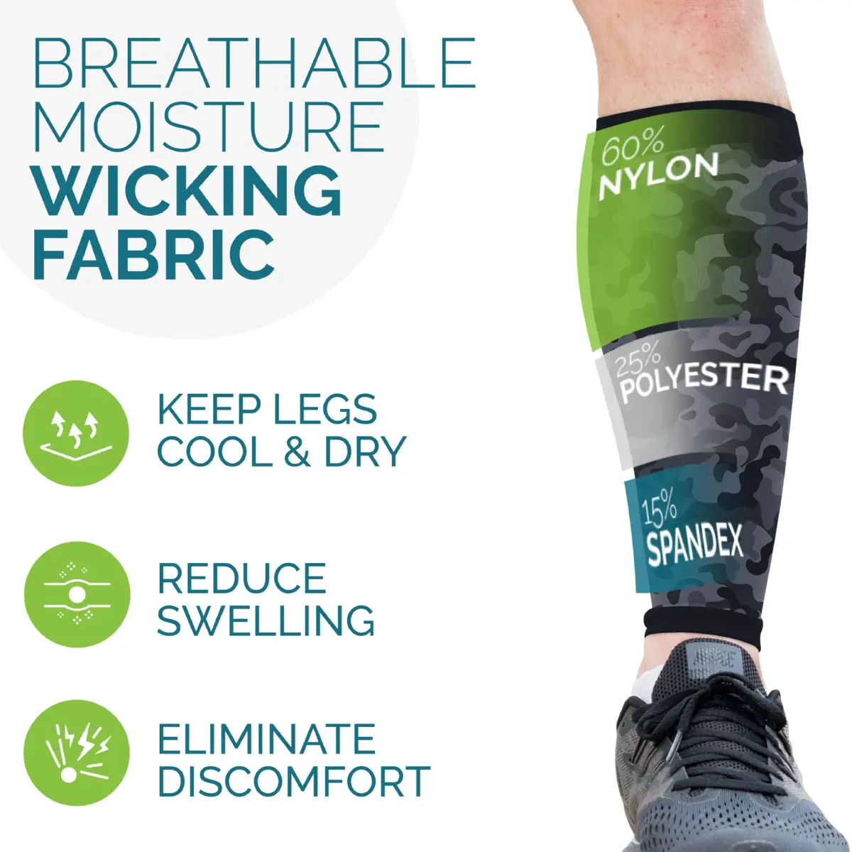 Run Forever Calf Compression Sleeve Small Camouflage (Grey) 20-30mmHg | FDA Approved Medical Grade Support - view 4