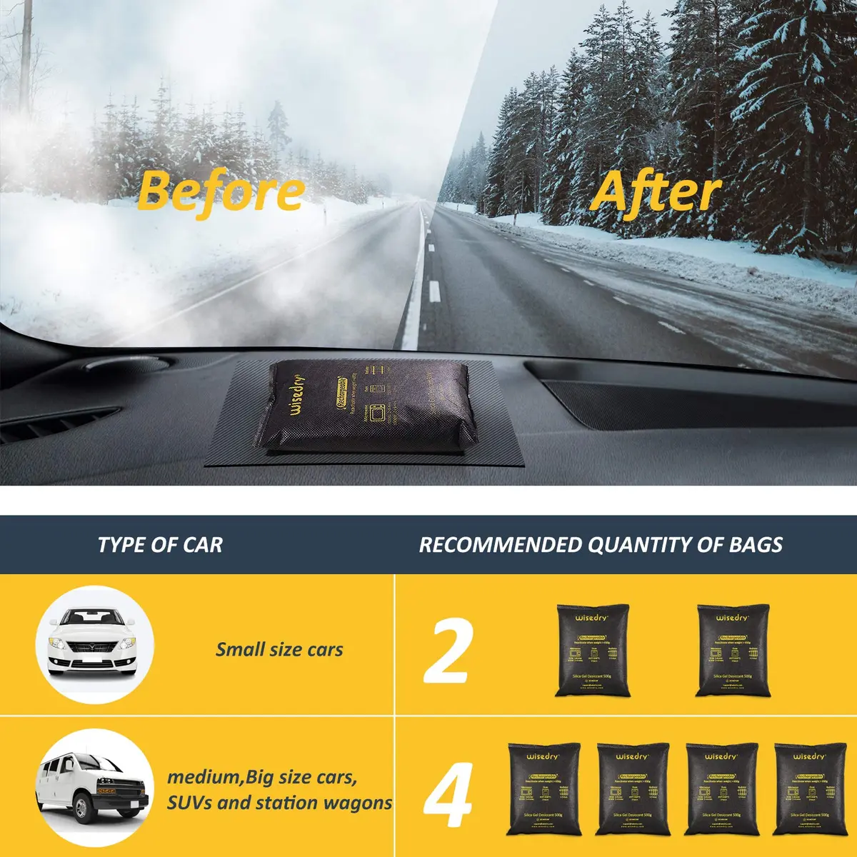 wisedry 10 x 500g Rechargeable Silica Gel Car Dehumidifier | Fast Reactivated Moisture Absorber for Large Spaces - view 3
