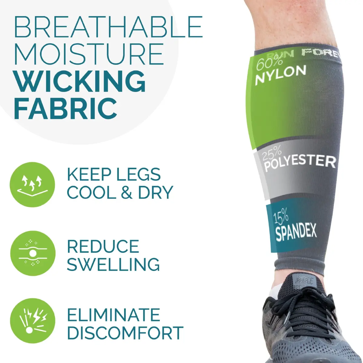 Run Forever Graphite Grey Medium Calf Compression Sleeve | 20-30mmHg Graduated Compression for Pain Relief & Recovery - view 4