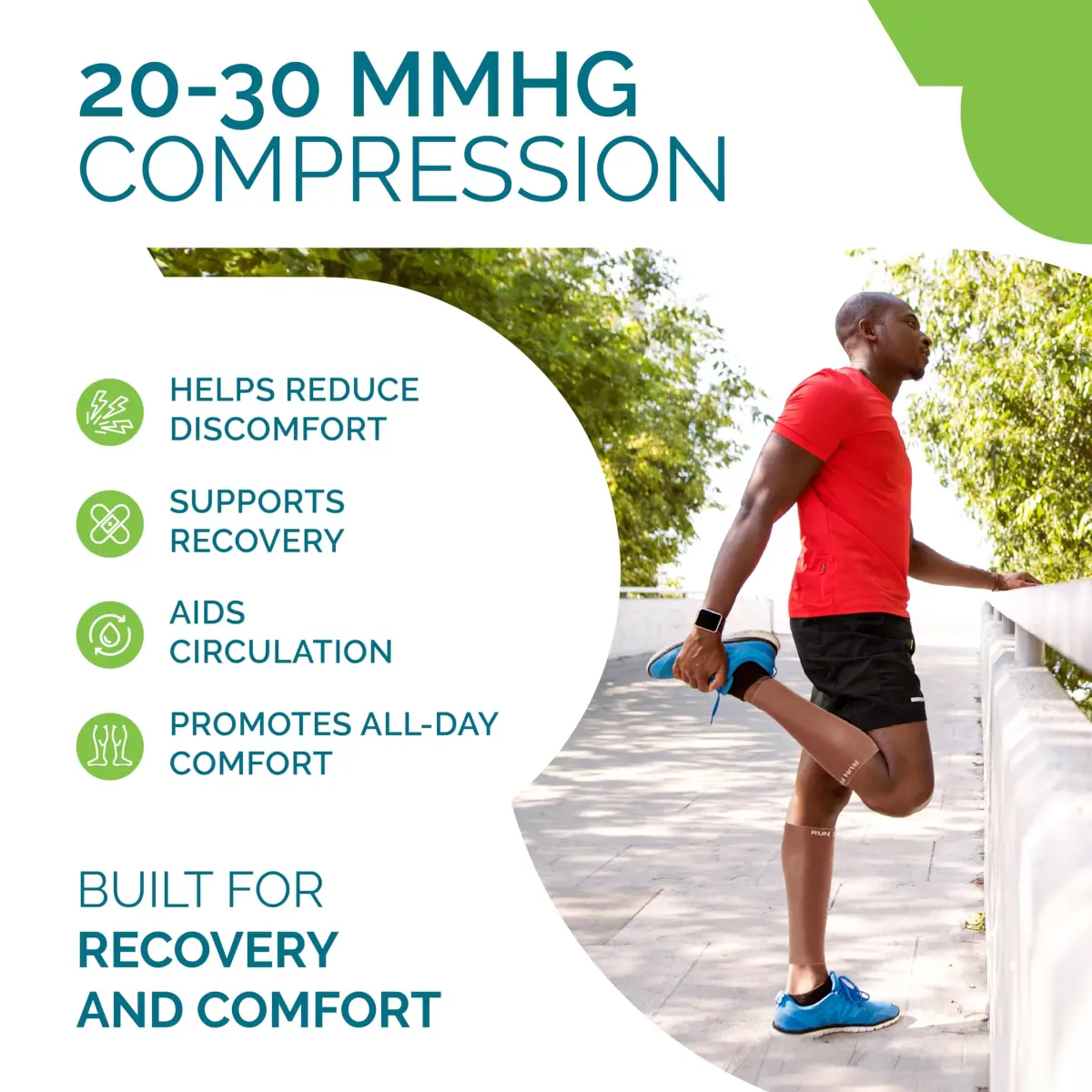 Run Forever Calf Compression Sleeve Large Espresso | 20-30mmHg Graduated Compression for Pain Relief & Recovery - view 3