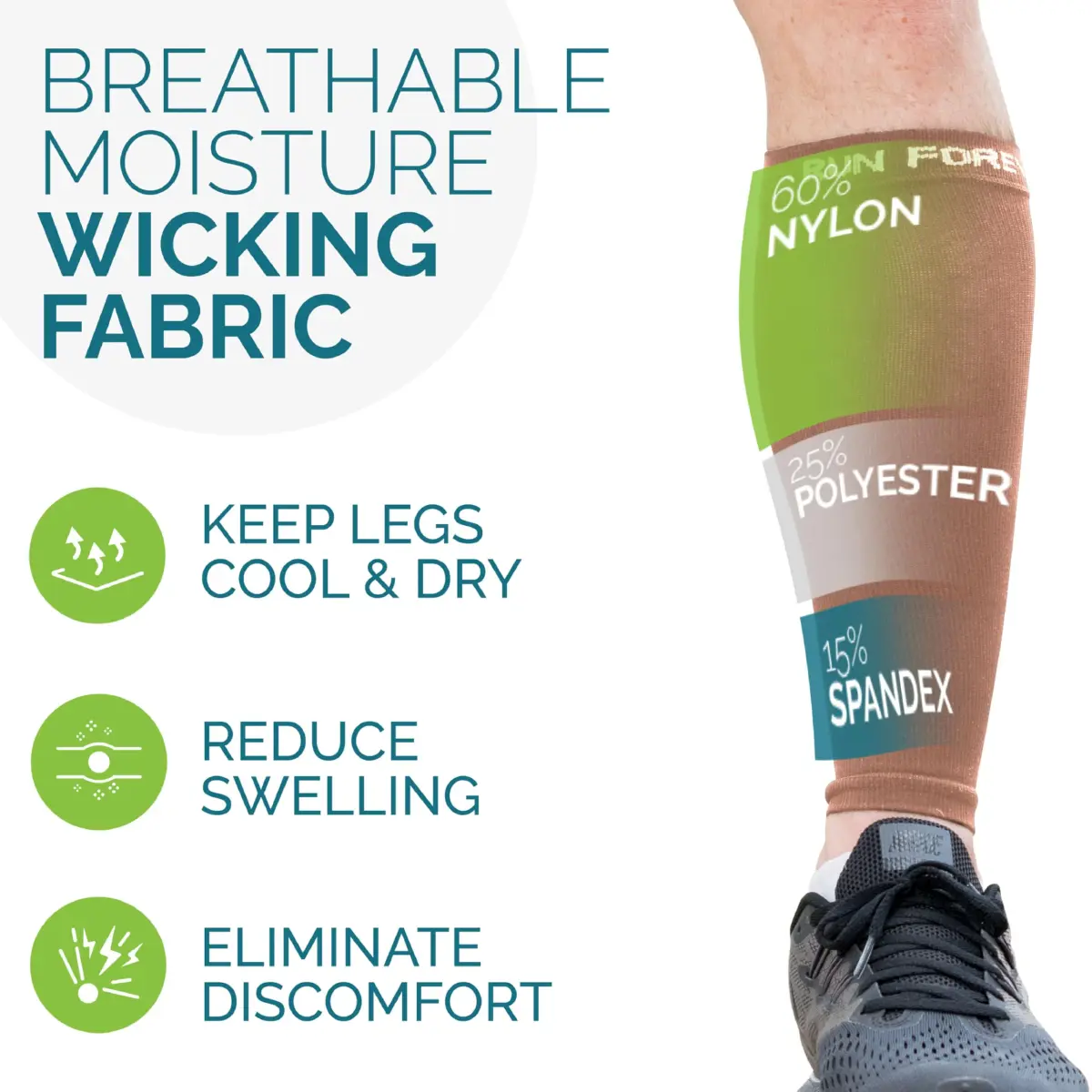 Run Forever Calf Compression Sleeve Large Espresso | 20-30mmHg Graduated Compression for Pain Relief & Recovery - view 4