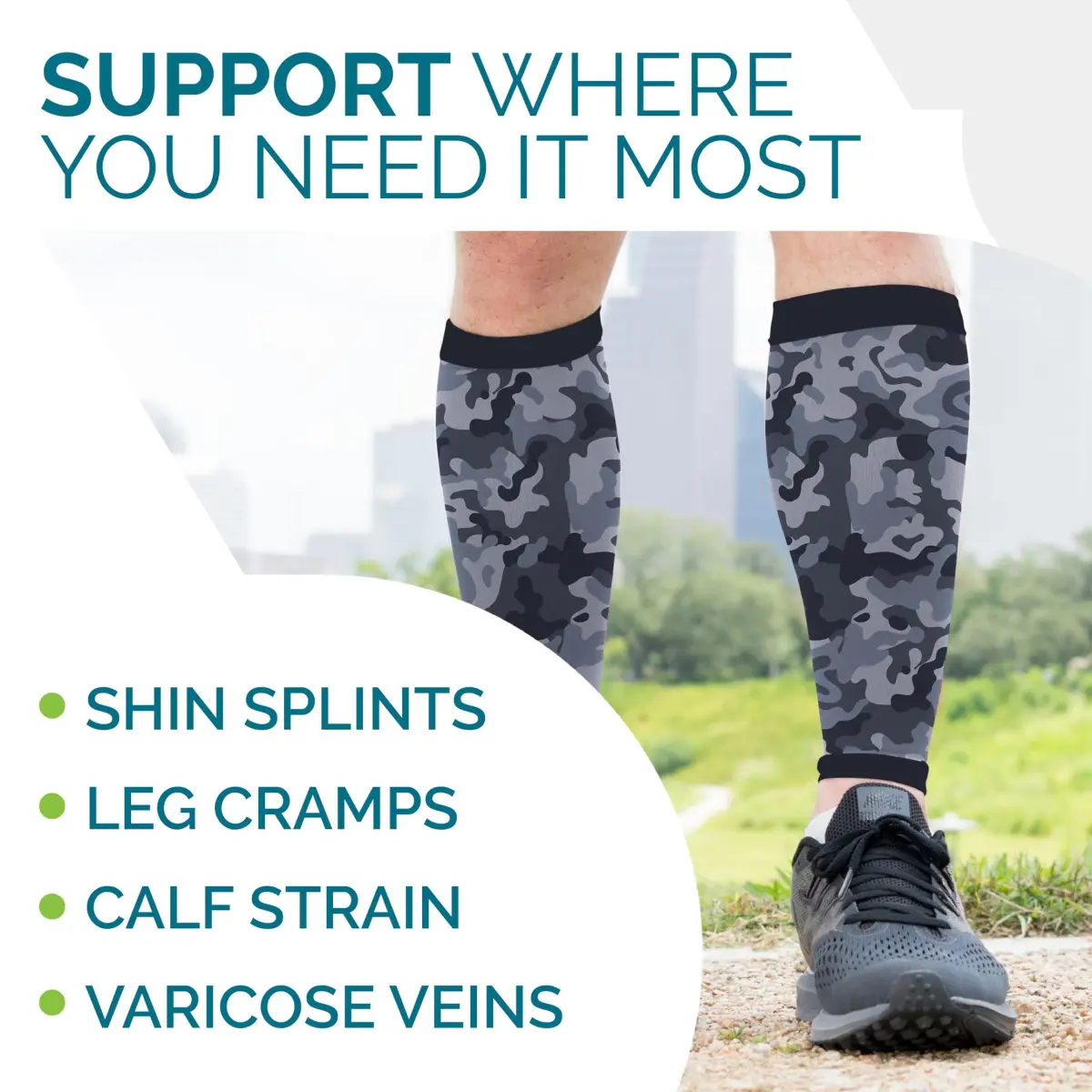 Run Forever Calf Compression Sleeve Medium Camouflage (Grey) | 20-30mmHg Graduated Compression for Athletes & Daily Use - view 5