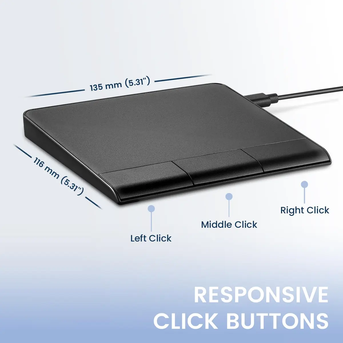 Perixx PERIPAD-506 Wired USB Touchpad – Slim Detachable Design for Desktop & Laptop – 5.31x4.57x0.55 Inches – Black - view 3