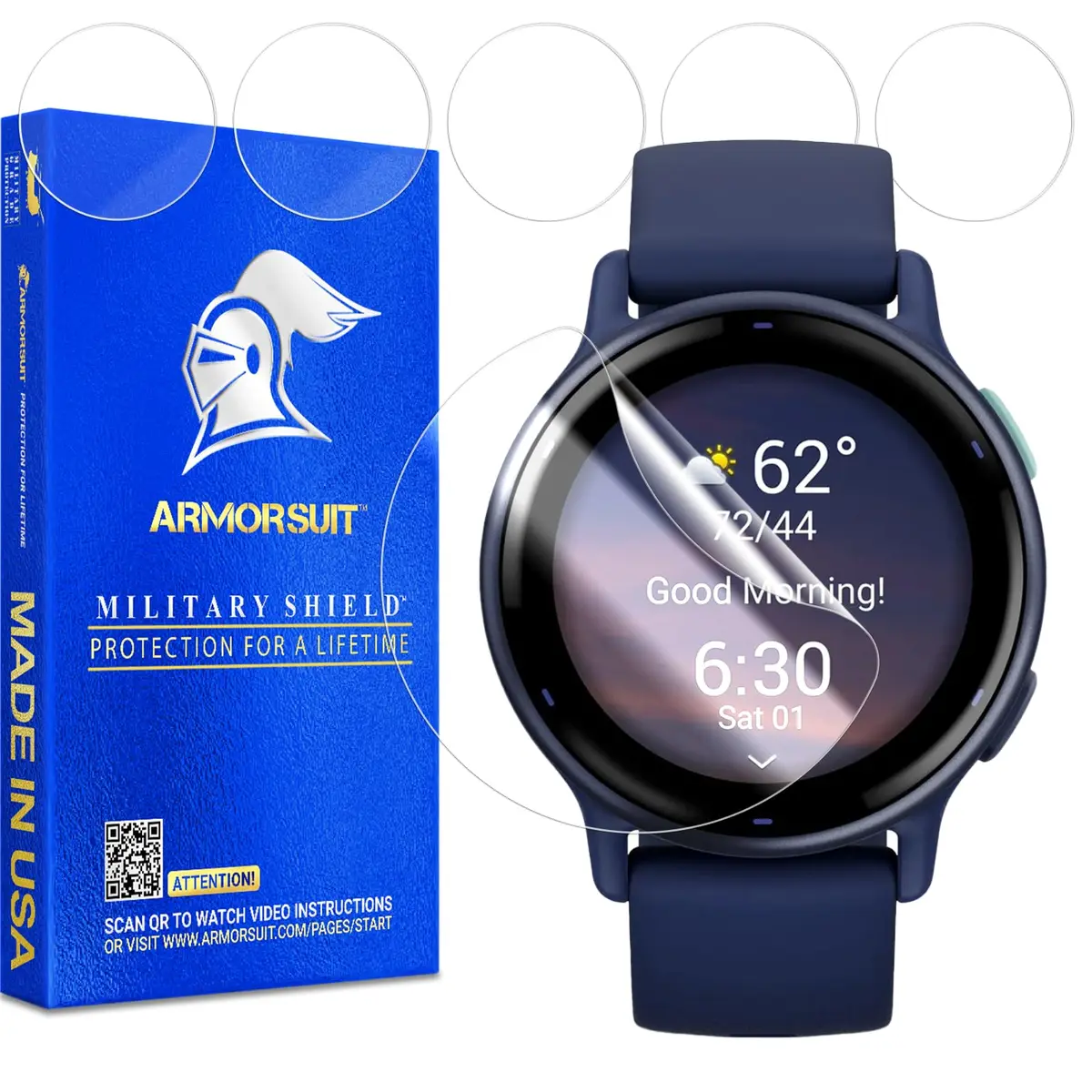 ArmorSuit 6 Pack Garmin Vivoactive 5 Screen Protector MilitaryShield HD Clear TPU Film - Made in USA | Self-Healing & Impact-Resistant - main product image