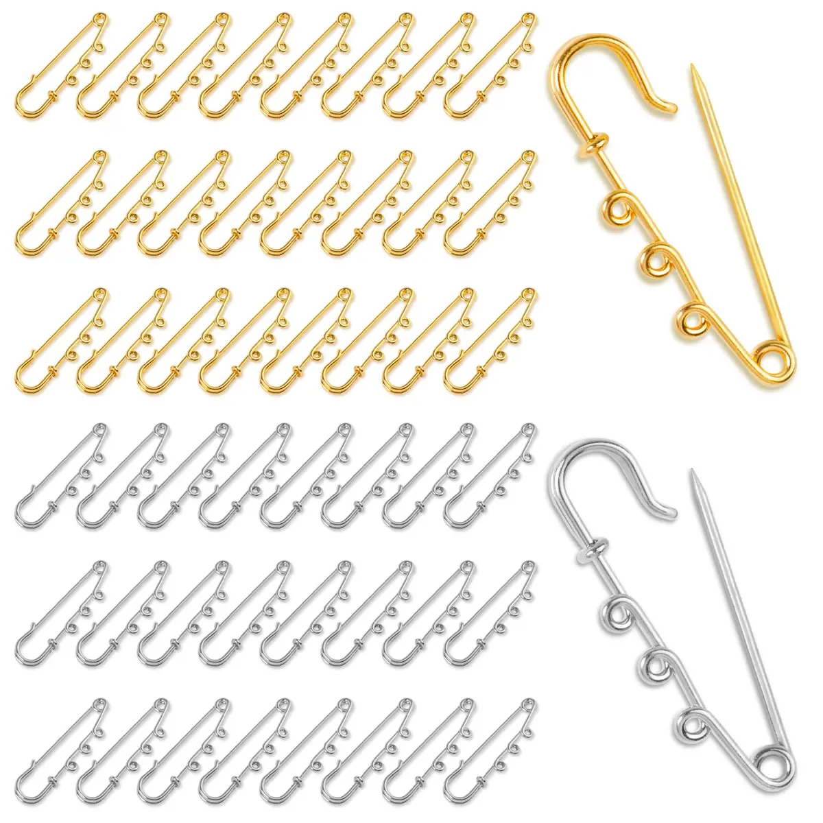 Koceci Heavy Duty Safety Pins 50PCS | Durable Metal Brooch Pins with Loops for Crafts & Clothing - main product image