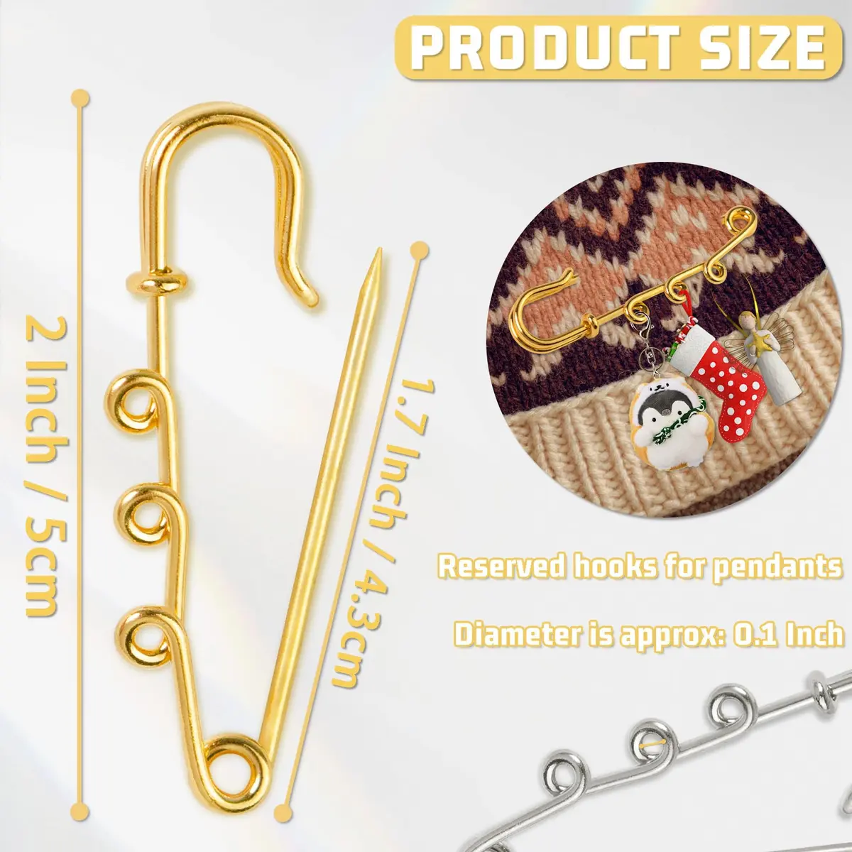 Koceci Heavy Duty Safety Pins 50PCS | Durable Metal Brooch Pins with Loops for Crafts & Clothing - view 2