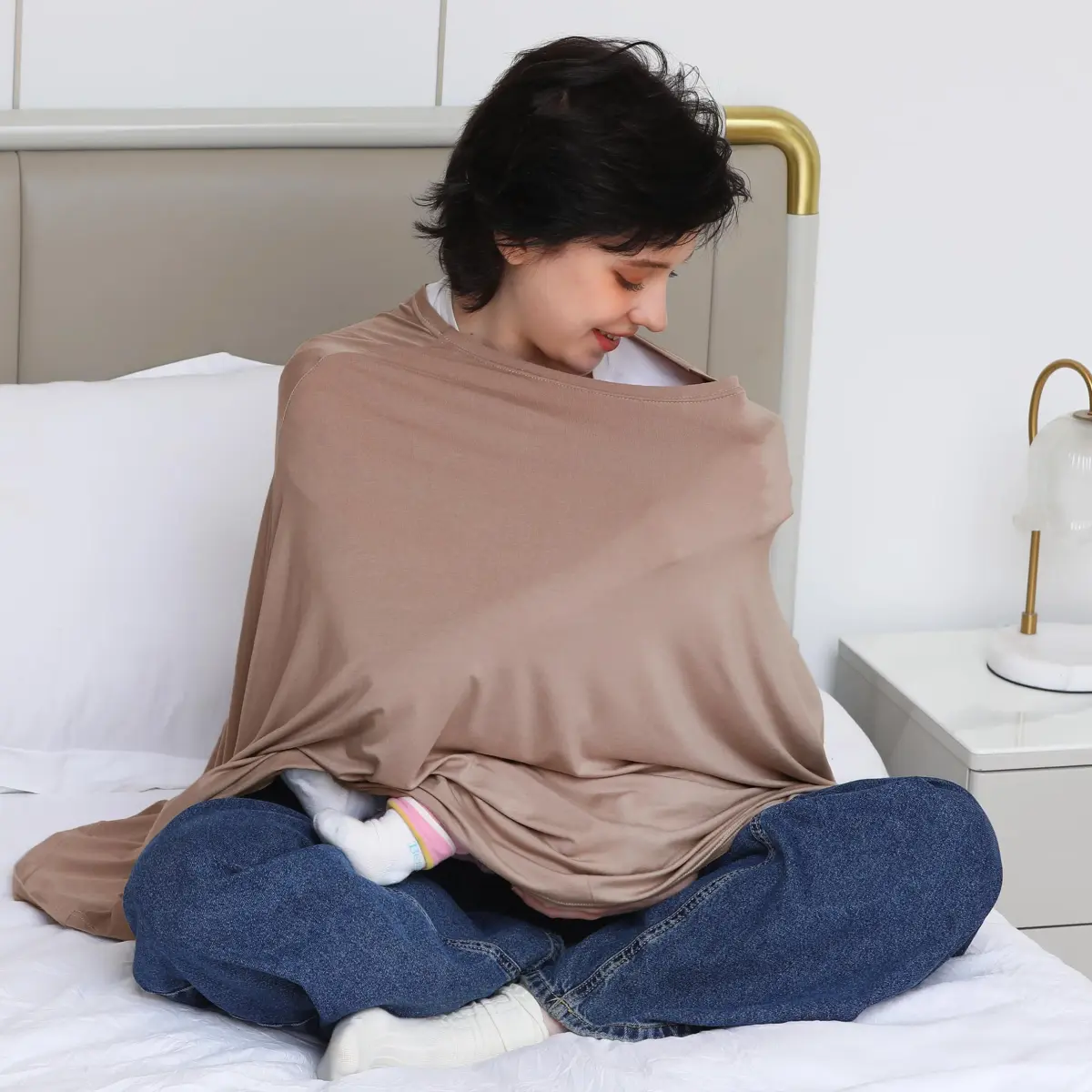 Seejoy Multi-use Nursing Cover for Breastfeeding, 360°Full Coverage Nursing Poncho, Smooth Rayon, Mocha | 120cm (47.2" ) x 66cm (26" ) - view 6