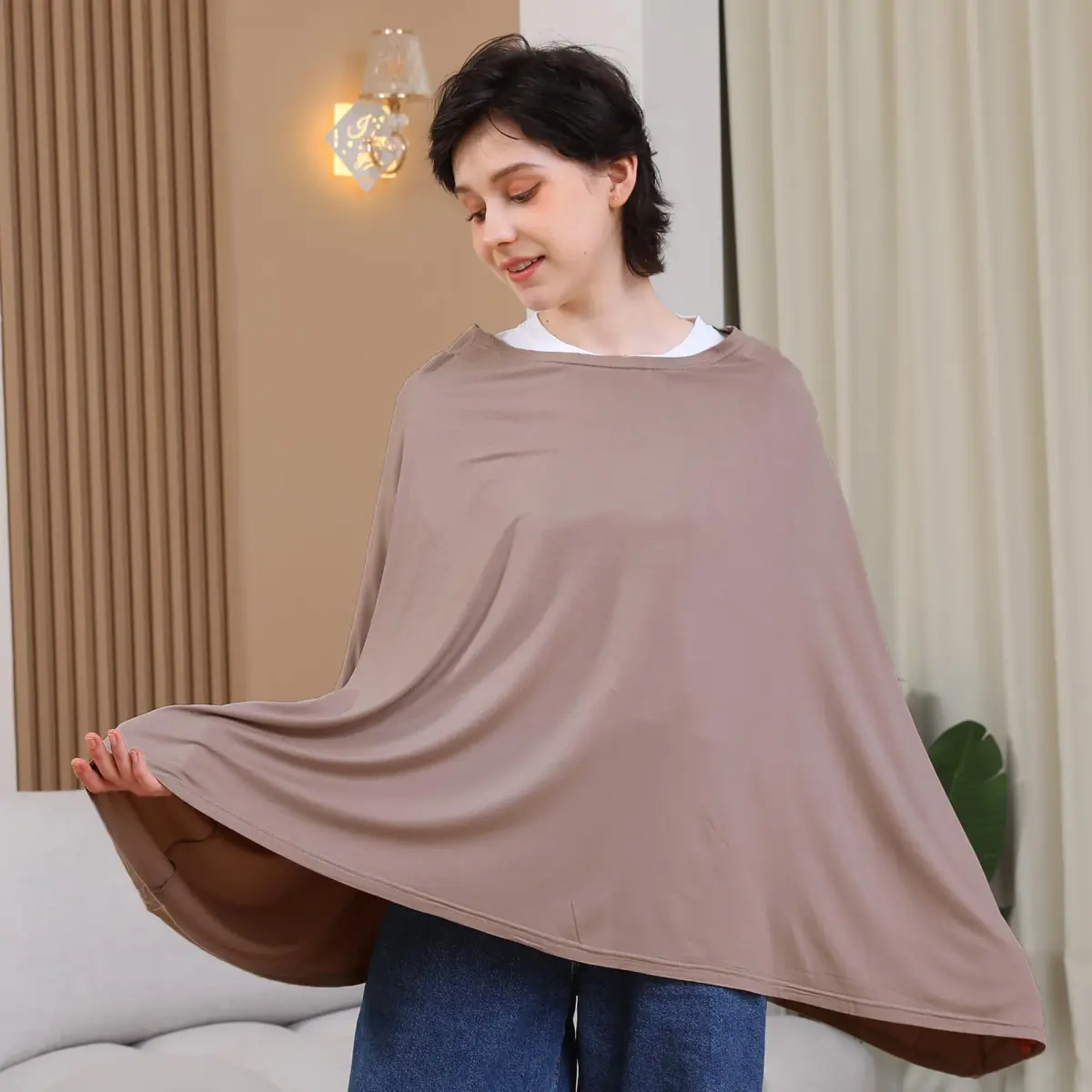 Seejoy Multi-use Nursing Cover for Breastfeeding, 360°Full Coverage Nursing Poncho, Smooth Rayon, Mocha | 120cm (47.2" ) x 66cm (26" ) - view 2