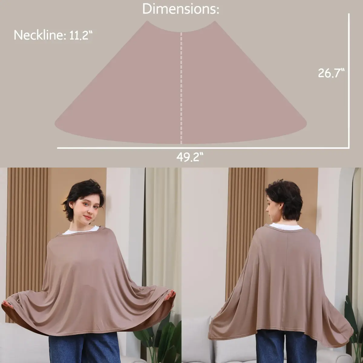 Seejoy Multi-use Nursing Cover for Breastfeeding, 360°Full Coverage Nursing Poncho, Smooth Rayon, Mocha | 120cm (47.2" ) x 66cm (26" ) - view 3