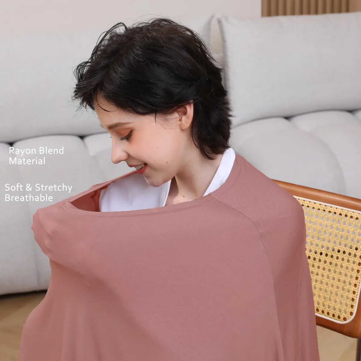 Seejoy Multi-use Nursing Cover for Breastfeeding, 360°Full Coverage Nursing Poncho, Smooth Rayon, Blush | Breathable & Soft for Indian Mothers - view 4