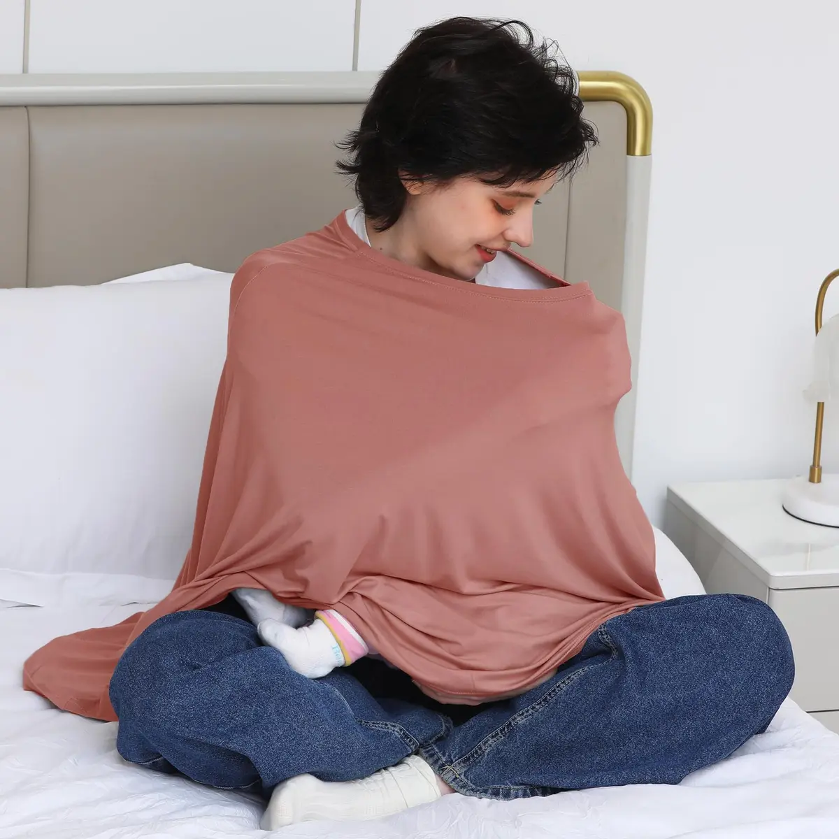 Seejoy Multi-use Nursing Cover for Breastfeeding, 360°Full Coverage Nursing Poncho, Smooth Rayon, Blush | Breathable & Soft for Indian Mothers - view 6