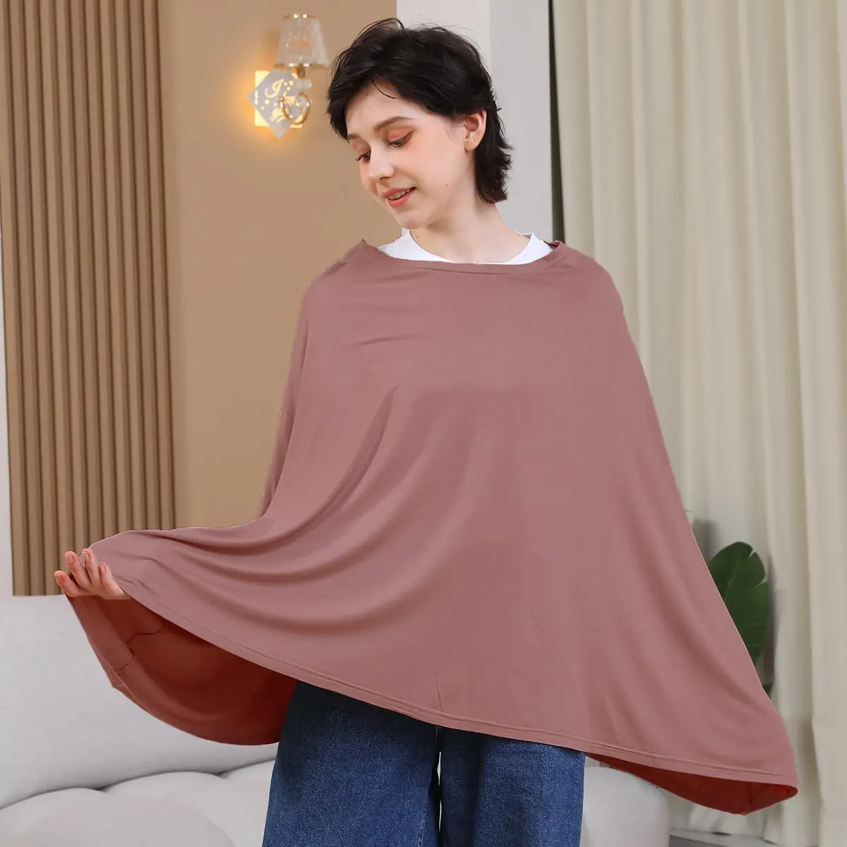Seejoy Multi-use Nursing Cover for Breastfeeding, 360°Full Coverage Nursing Poncho, Smooth Rayon, Blush | Breathable & Soft for Indian Mothers - view 2