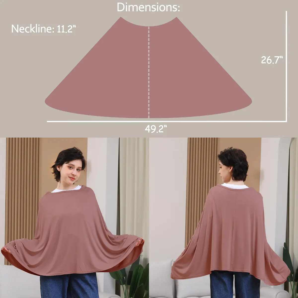 Seejoy Multi-use Nursing Cover for Breastfeeding, 360°Full Coverage Nursing Poncho, Smooth Rayon, Blush | Breathable & Soft for Indian Mothers - view 3
