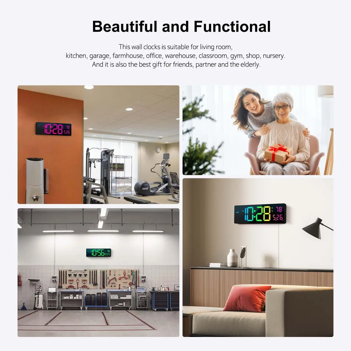Hournor Digital Wall Clock 16" Large Display RGB Colors | Remote Control, Night Lights, Auto DST, Temp - view 6