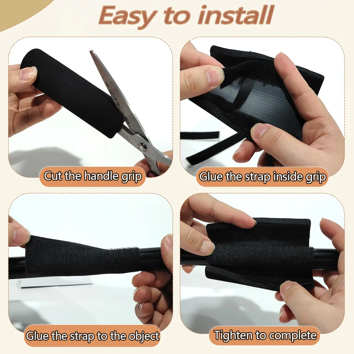 AKLVBL Black 4 Pcs Universal Handle Grips 10.9cm (4.3 Inch) | NBR Rubber Foam Comfort Grip for Gym, Bike, Tools - view 5