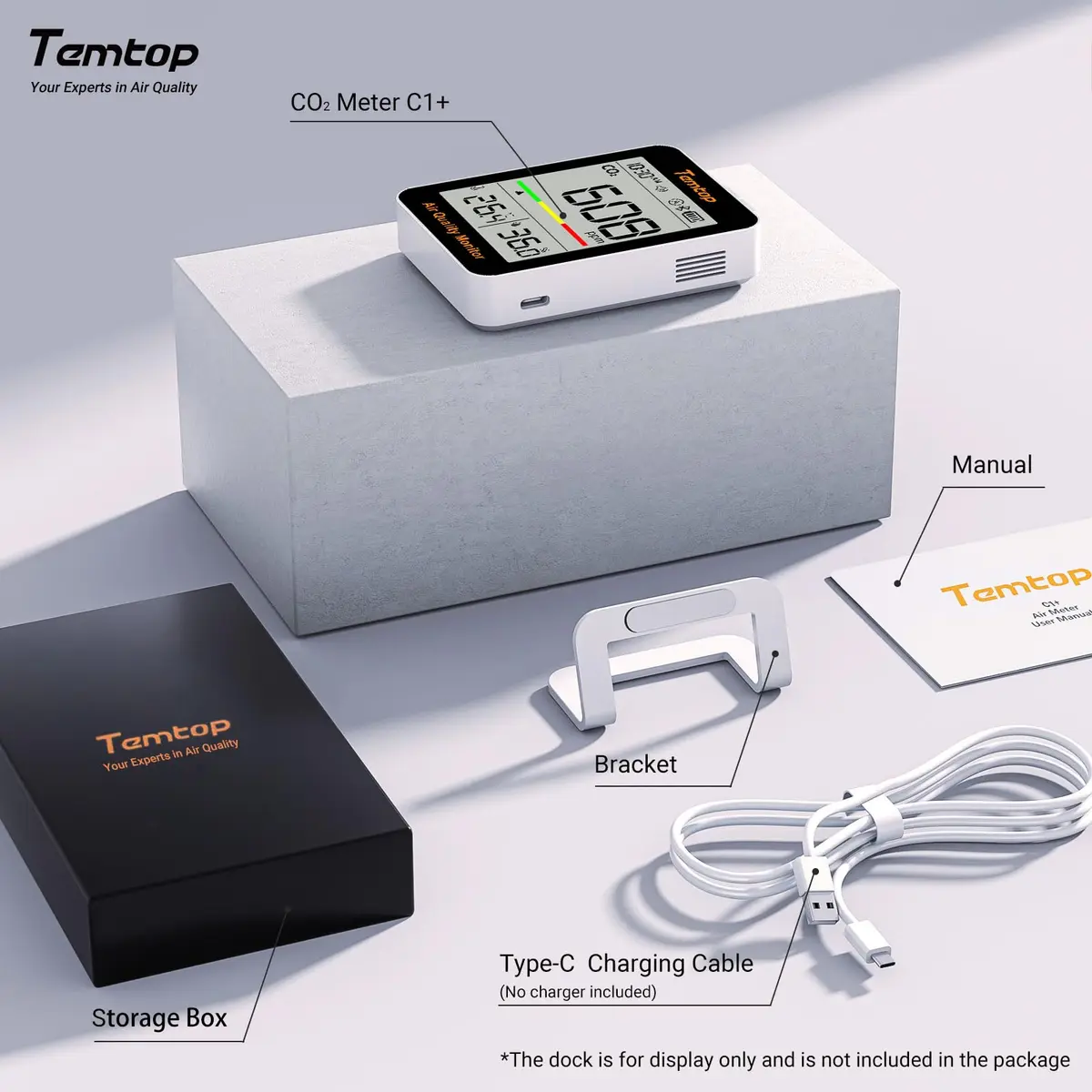 Temtop C1+ CO2 Monitor, Indoor Air Quality & Temperature Display, BLE App, Long Battery Life (180 Days) - view 6