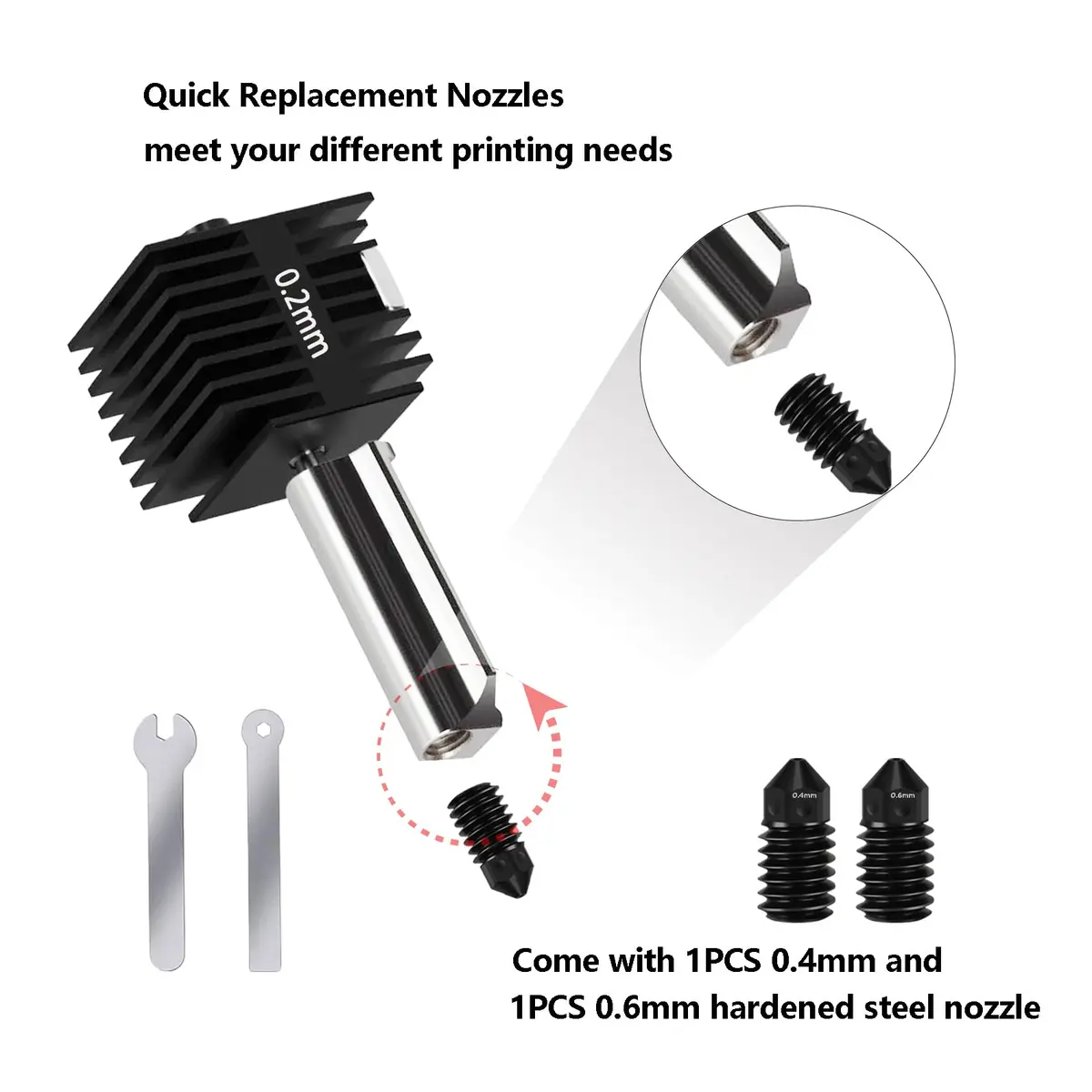 LANKEGU Hotend Kit for Bambu Lab A1/A1 Mini 3D Printers with 0.2/0.4/0.6mm Hardened Steel Nozzles & Silicone Sock - view 5