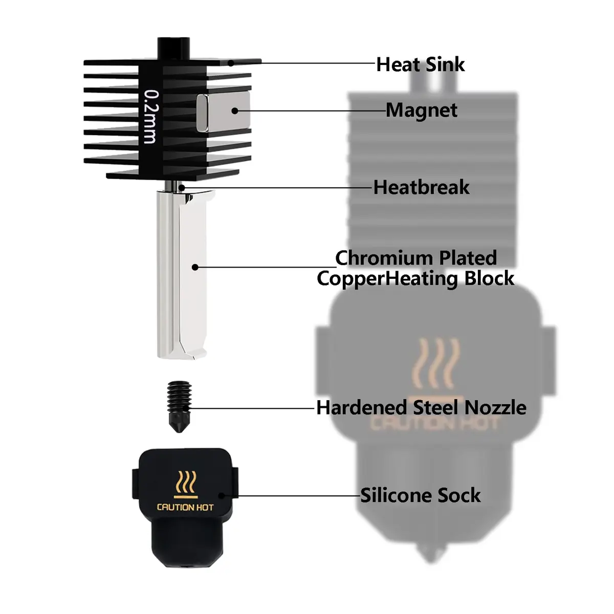 LANKEGU Hotend Kit for Bambu Lab A1/A1 Mini 3D Printers with 0.2/0.4/0.6mm Hardened Steel Nozzles & Silicone Sock - view 3