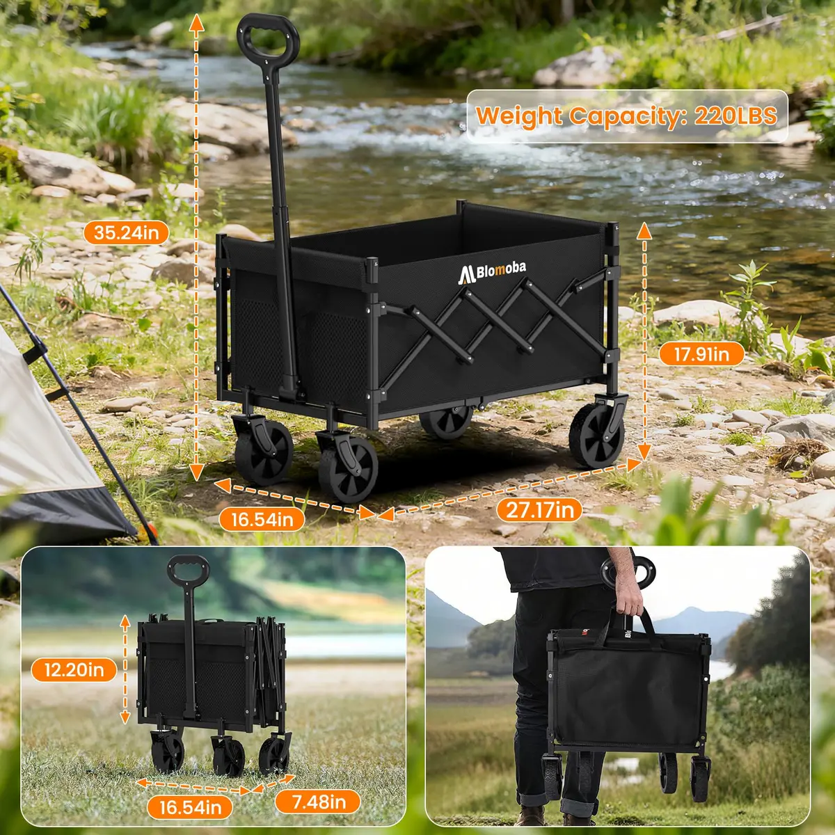 Blomoba Folding Wagon Cart with Wheels, 220lbs Capacity | All-Terrain & Space-Saving Design - view 3