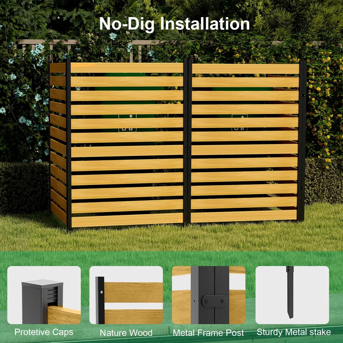 DoCred 38" W x 60" H Wood Privacy Fence Panel | Outdoor Garden Privacy Screen with Metal Stakes - view 4